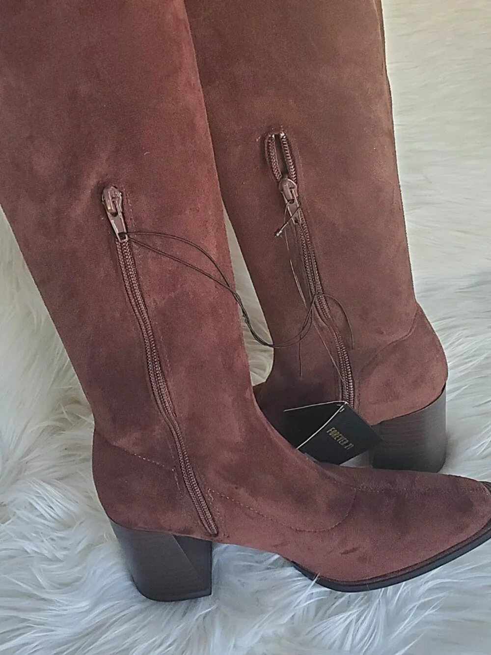 Forever 21 Brown Over The Knee Side Zipper Suede Boot SZ 6